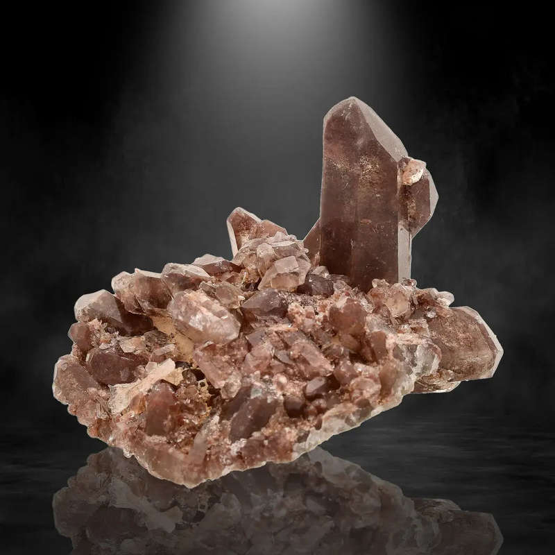 Smoky Quartz Crystal Cluster with Hematite Coloration