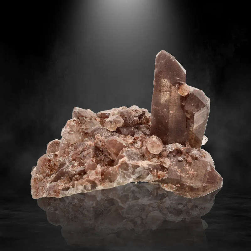 Smoky Quartz Crystal Cluster with Hematite Coloration