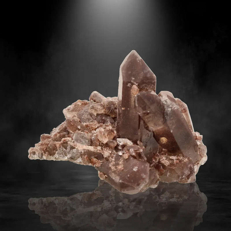 Smoky Quartz Crystal Cluster with Hematite Coloration