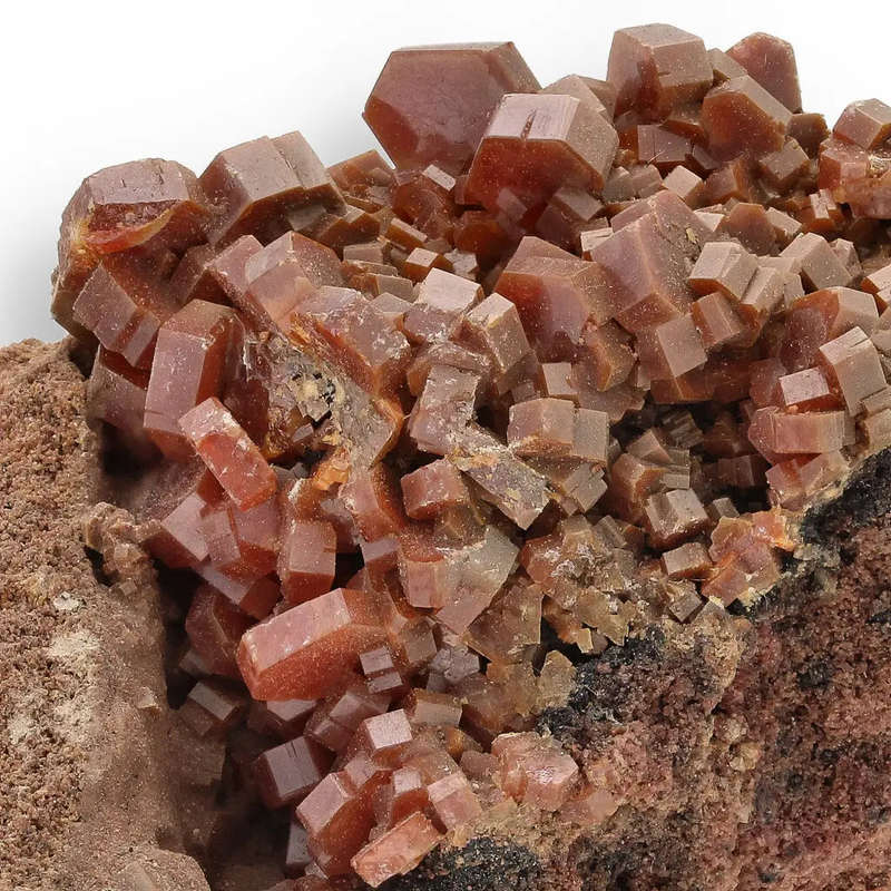 Vanadinite Magic: Hexagonal Crimson Crystals on Matrix