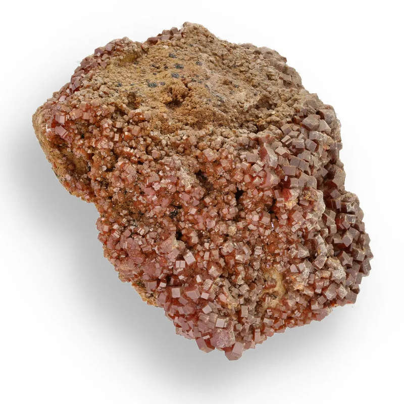 Vanadinite Spark: Deep Red Crystals on Rustic Matrix