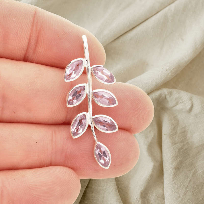 Leaf & Light Amethyst Silver Pendant