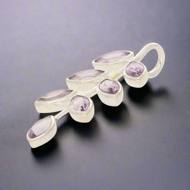 Leaf & Light Amethyst Silver Pendant