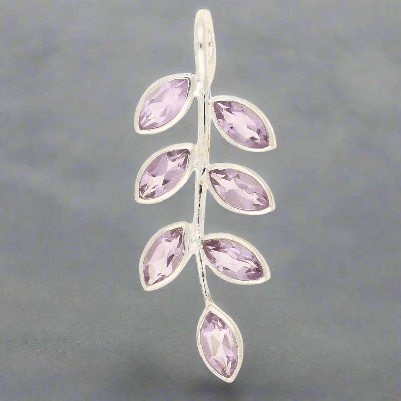 Leaf & Light Amethyst Silver Pendant