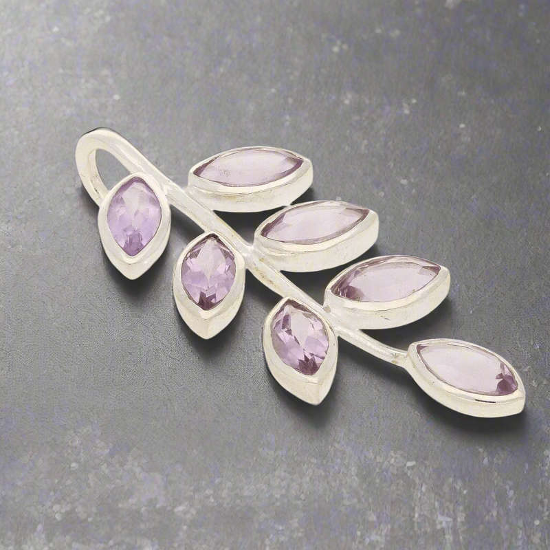 Leaf & Light Amethyst Silver Pendant