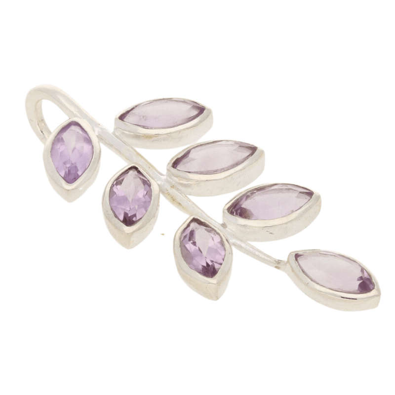 Leaf & Light Amethyst Silver Pendant