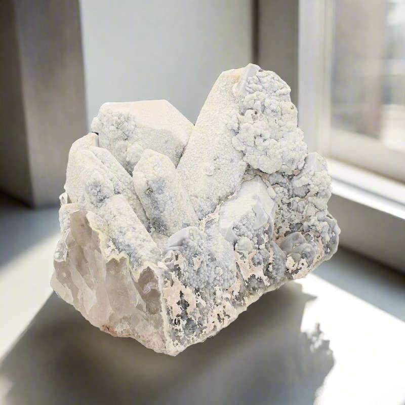 Calcite Coated Smoky Quartz Cluster