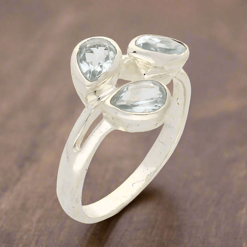 Celestial Cascade Blue Topaz Sterling Silver Ring