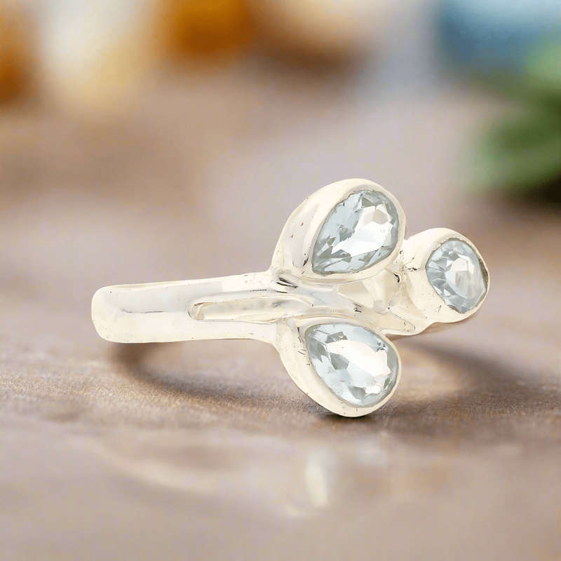 Celestial Cascade Blue Topaz Sterling Silver Ring