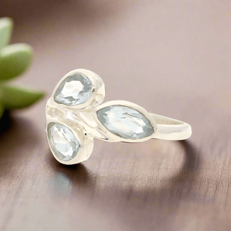 Celestial Cascade Blue Topaz Sterling Silver Ring
