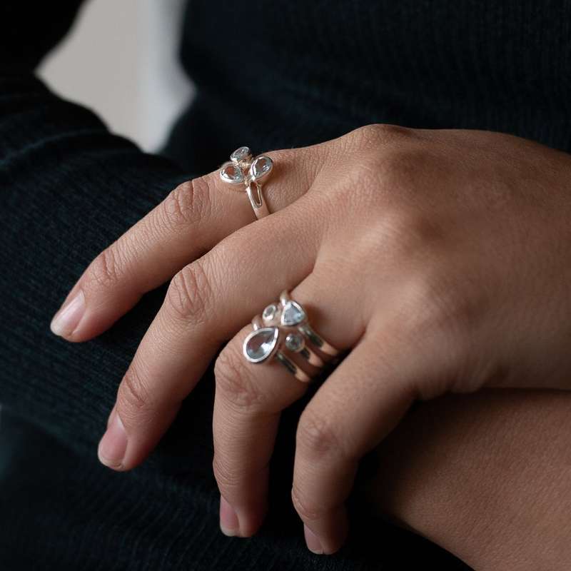 Celestial Cascade Blue Topaz Sterling Silver Ring