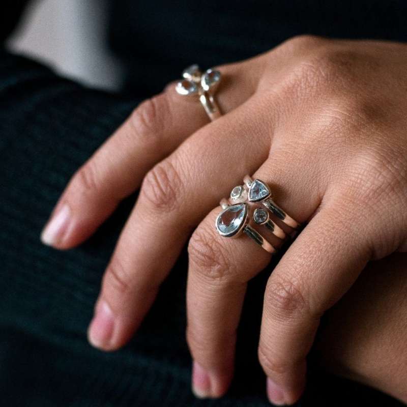 Celestial Cascade Blue Topaz Sterling Silver Ring
