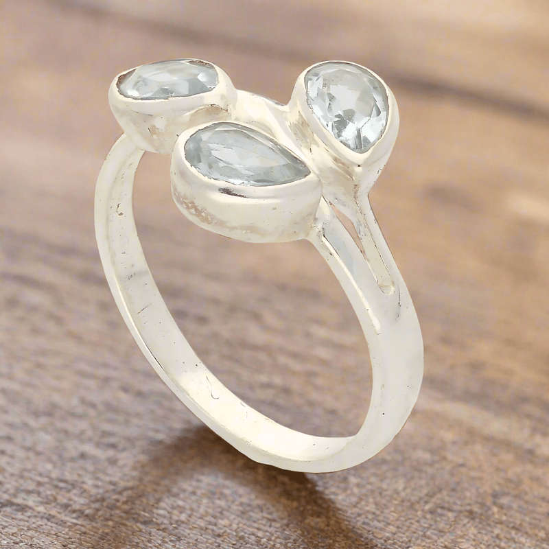 Celestial Cascade Blue Topaz Sterling Silver Ring