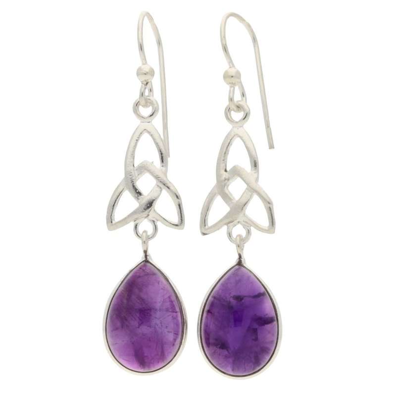 Celtic Teardrops Elegance: Amethyst Sterling Silver Earrings
