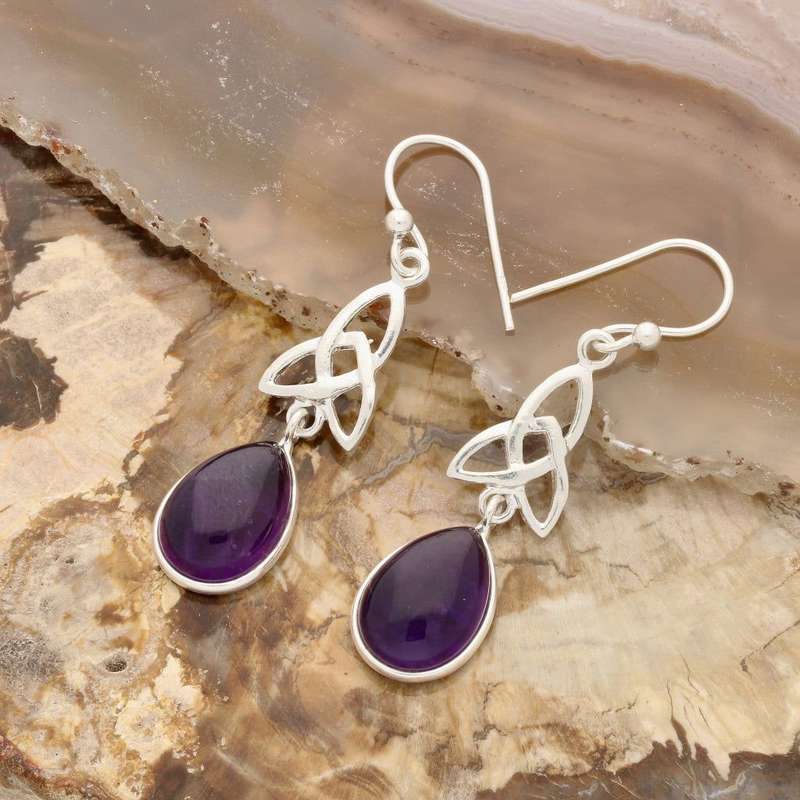 Celtic Teardrops Elegance: Amethyst Sterling Silver Earrings