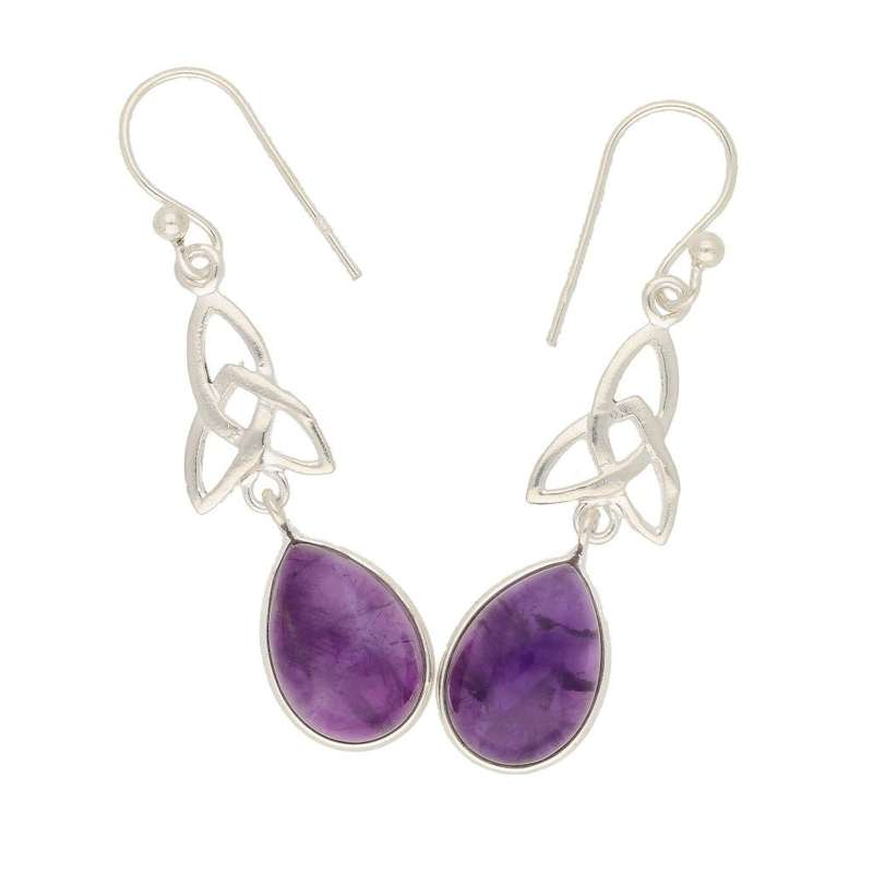 Celtic Teardrops Elegance: Amethyst Sterling Silver Earrings
