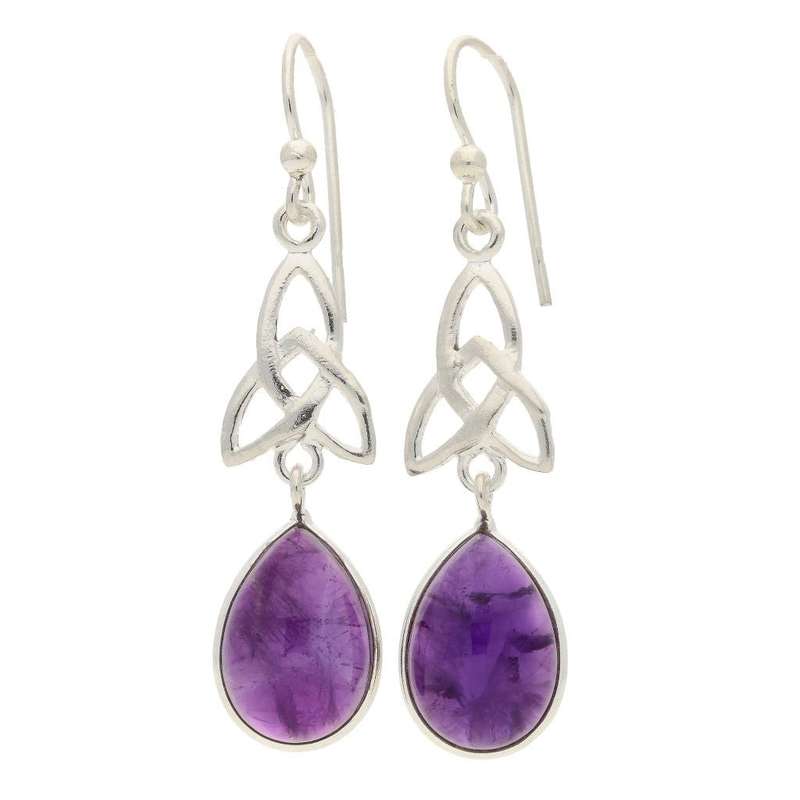 Celtic Teardrops Elegance: Amethyst Sterling Silver Earrings