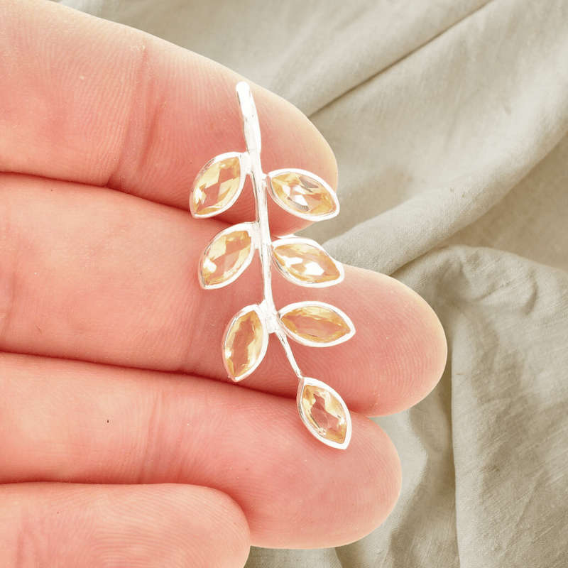 Leaf & Light Citrine Silver Pendant