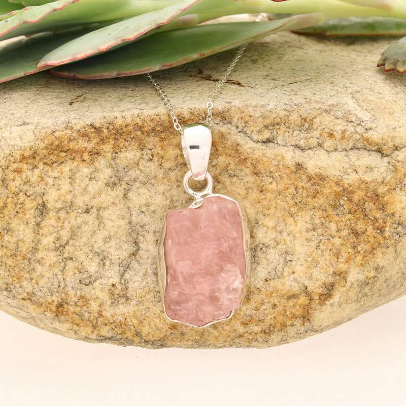 Elemental Aura Rough Rose Quartz Necklace