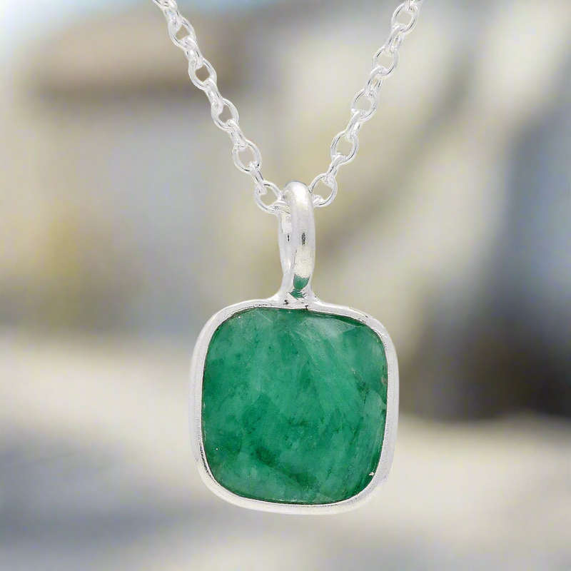 Heart of Spring  Faceted Emerald May Birthstone Necklace