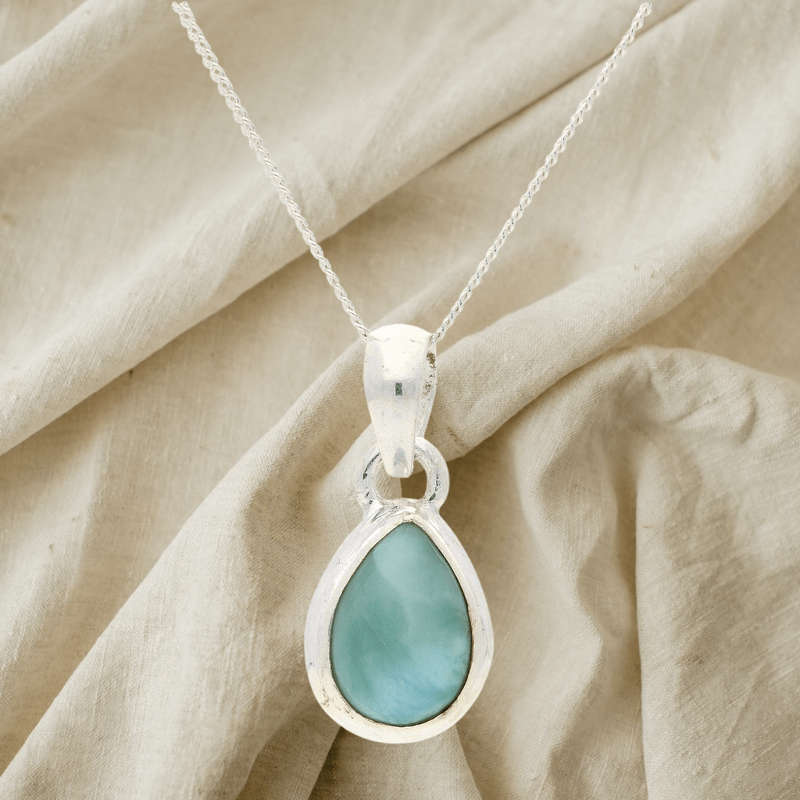Enchanted Echoes: Larimar Sterling Silver Necklace