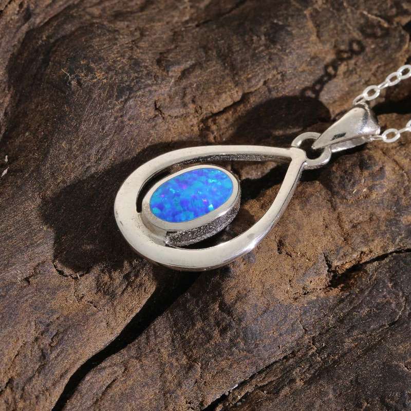 Enchanted Raindrop: Heart Synthetic Opal Necklace