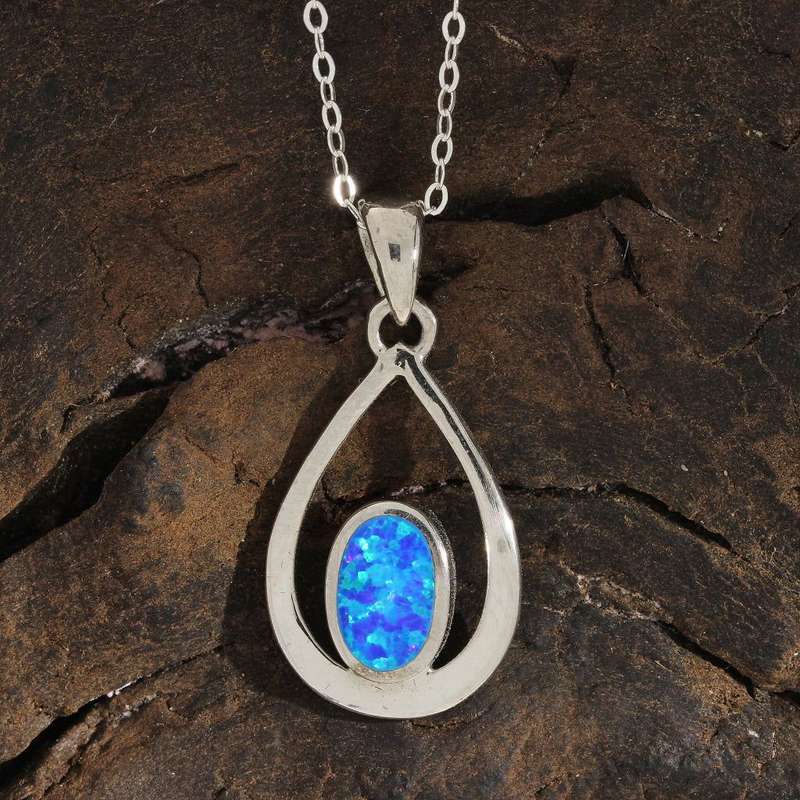 Enchanted Raindrop: Heart Synthetic Opal Necklace