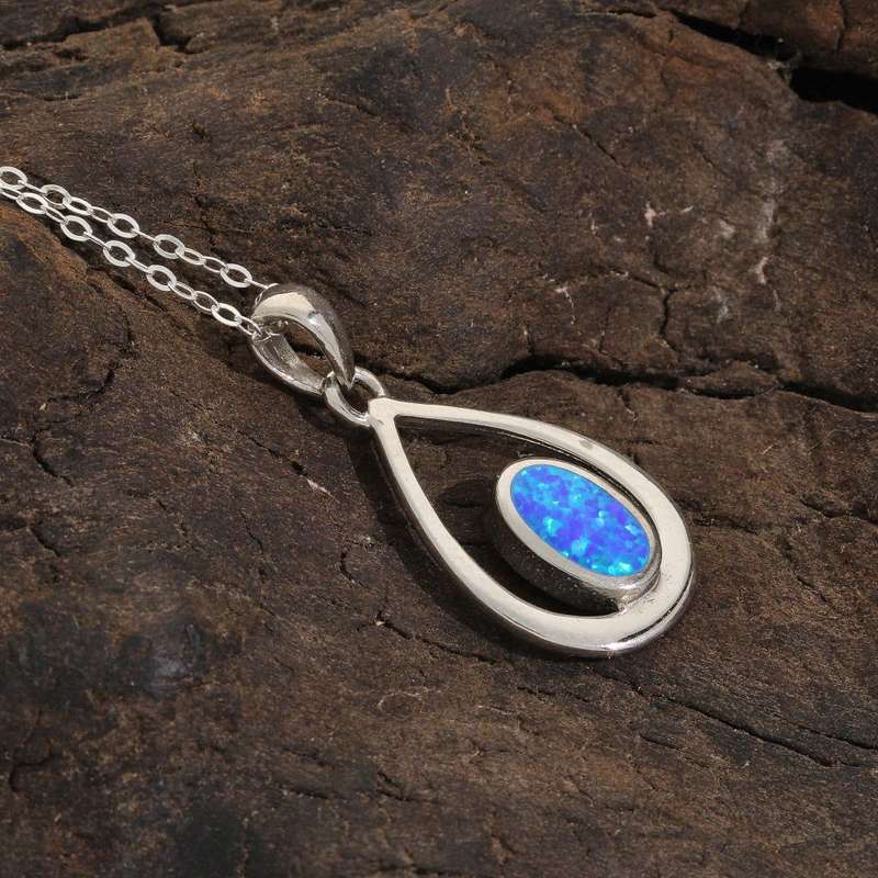 Enchanted Raindrop: Heart Synthetic Opal Necklace