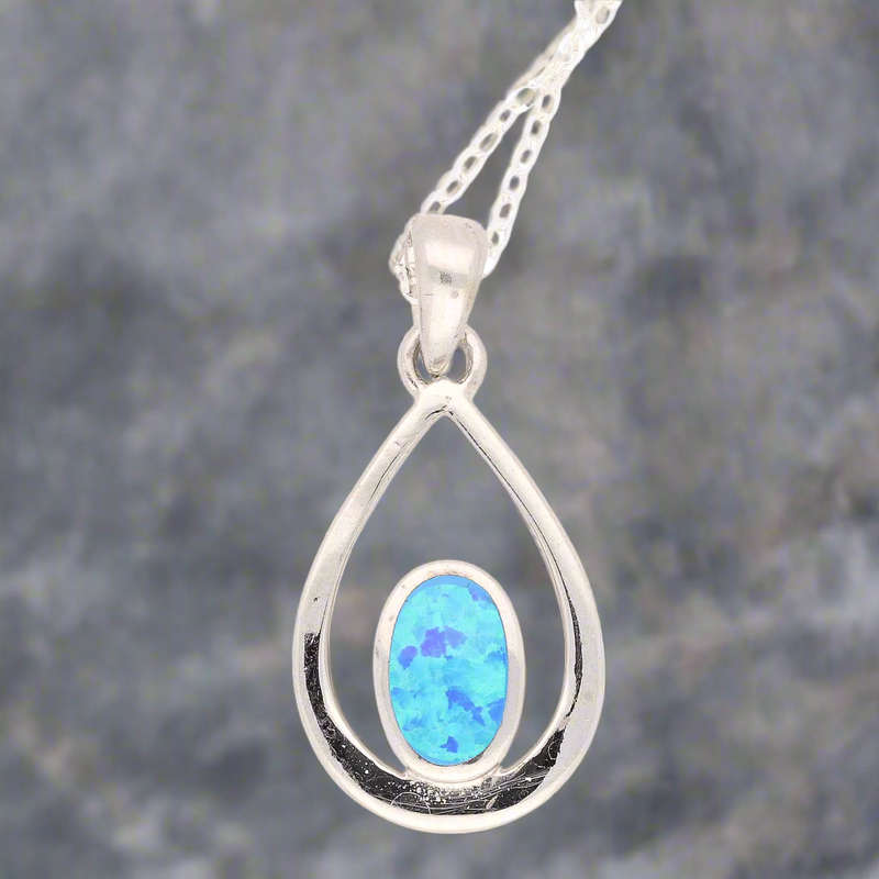 Enchanted Raindrop: Heart Synthetic Opal Necklace