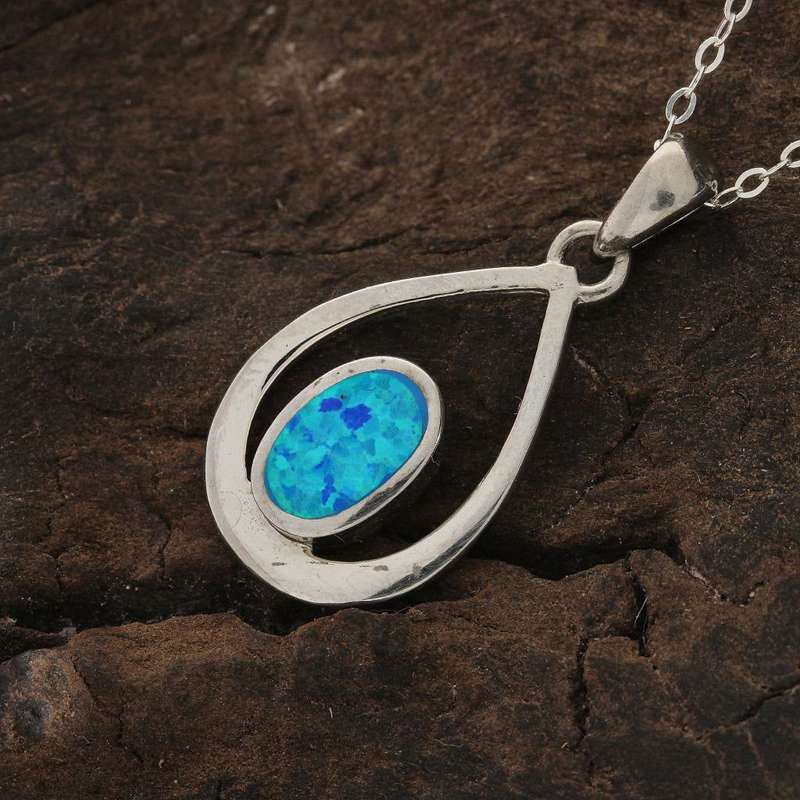 Enchanted Raindrop: Heart Synthetic Opal Necklace