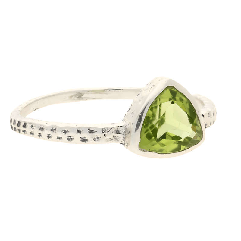 Peridot Radiance: Trillion Spark Sterling Silver Ring