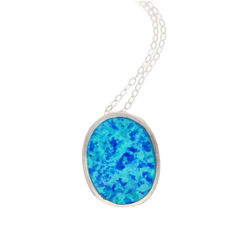 Firelight Collection: Oval Synthetic Opal Necklace