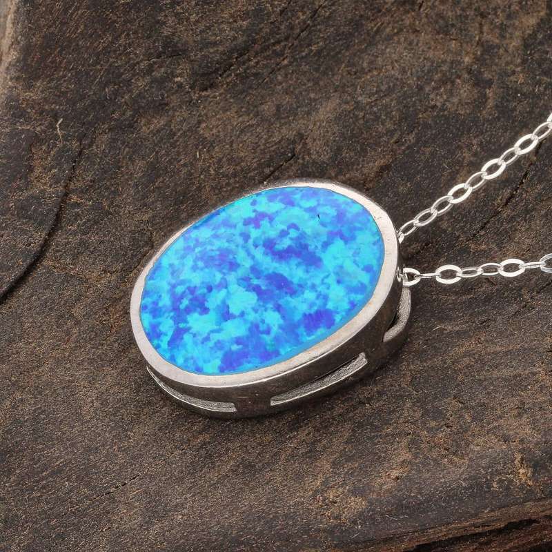 Firelight Collection: Oval Synthetic Opal Necklace