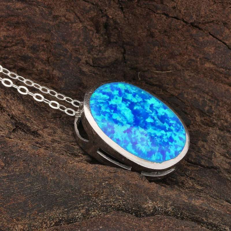 Firelight Collection: Oval Synthetic Opal Necklace