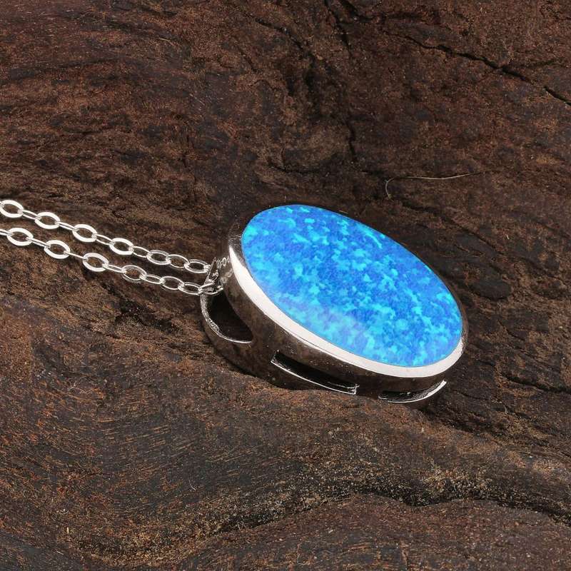 Firelight Collection: Oval Synthetic Opal Necklace