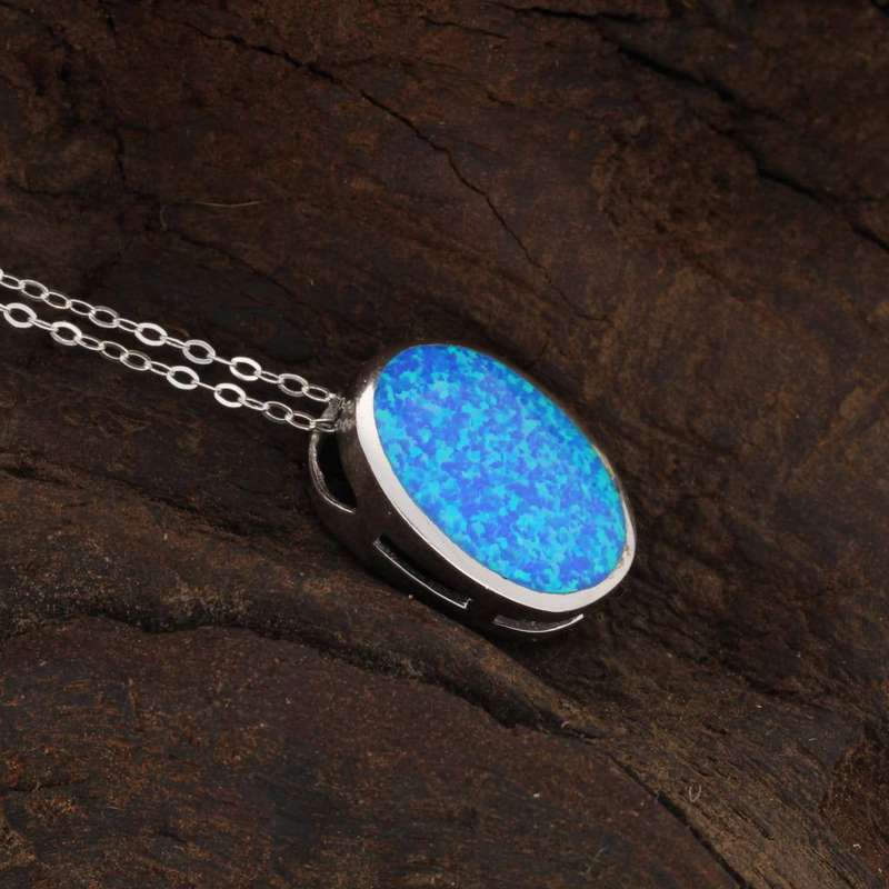 Firelight Collection: Oval Synthetic Opal Necklace