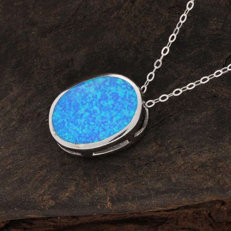 Firelight Collection: Oval Synthetic Opal Necklace