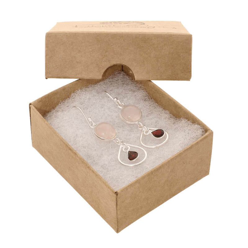 Gem Duets: Rose Quartz & Garnet Sterling Silver Earrings