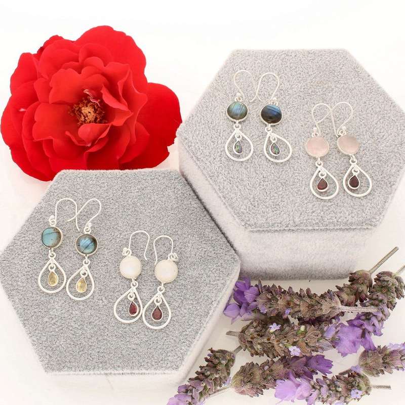 Gem Duets: Rose Quartz & Garnet Sterling Silver Earrings