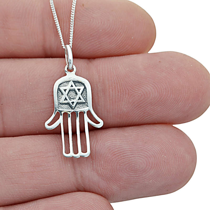 Sterling Silver Hamsa Hand Necklace - Divine Protection