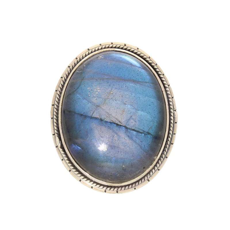 Labradorite Dreams: Handcrafted Sterling Silver Ring Set on Tri-Band Texture