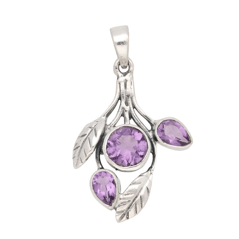 Leafy Charms - Amethyst Sterling Silver Pendant