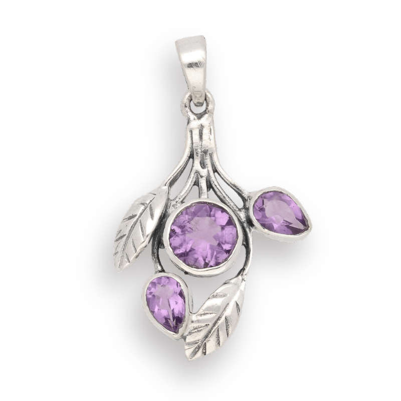 Leafy Charms - Amethyst Sterling Silver Pendant