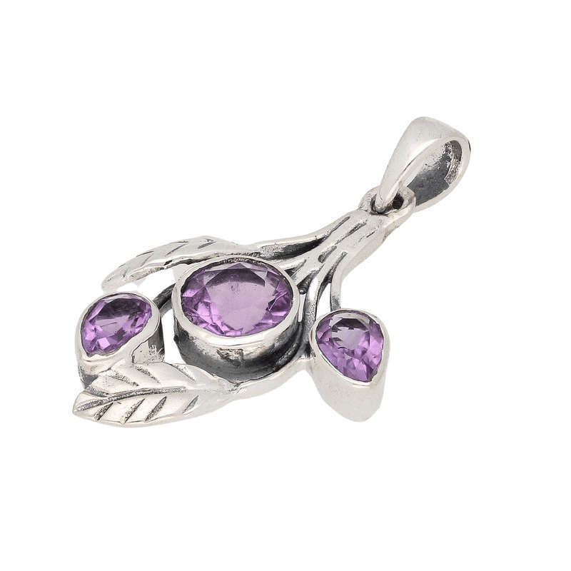 Leafy Charms - Amethyst Sterling Silver Pendant