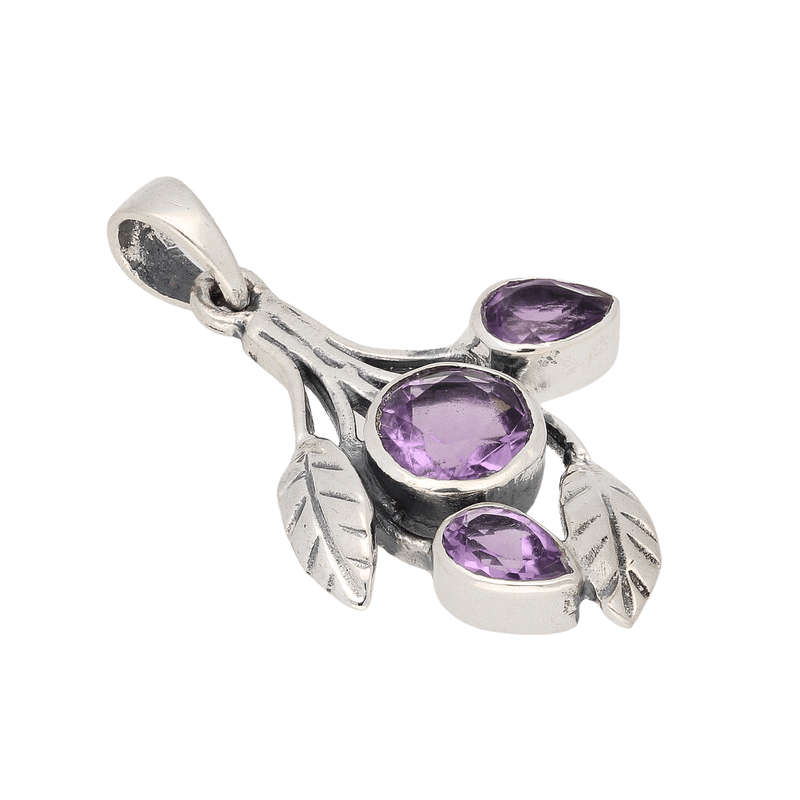 Leafy Charms - Amethyst Sterling Silver Pendant