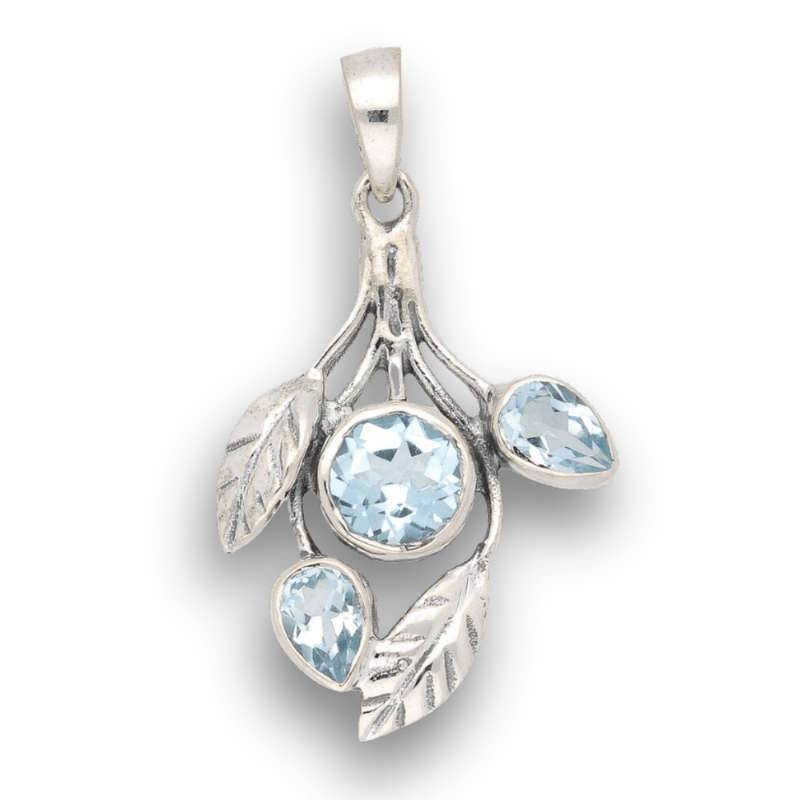 Leafy Charms - Blue Topaz Sterling Silver Pendant