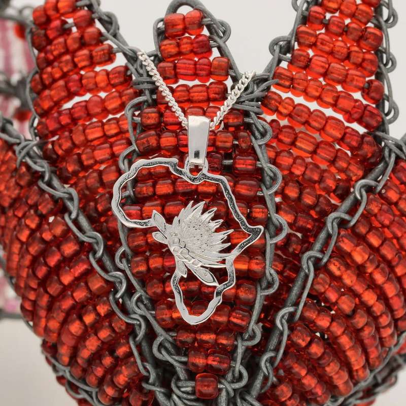 Map of Africa Protea Silver Necklace