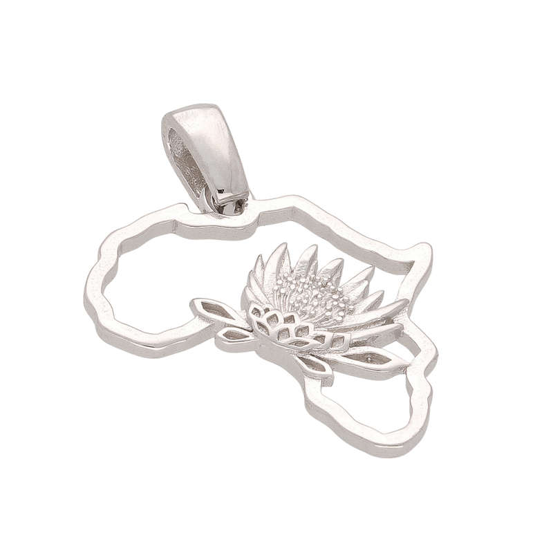 Map of Africa Protea Silver Necklace