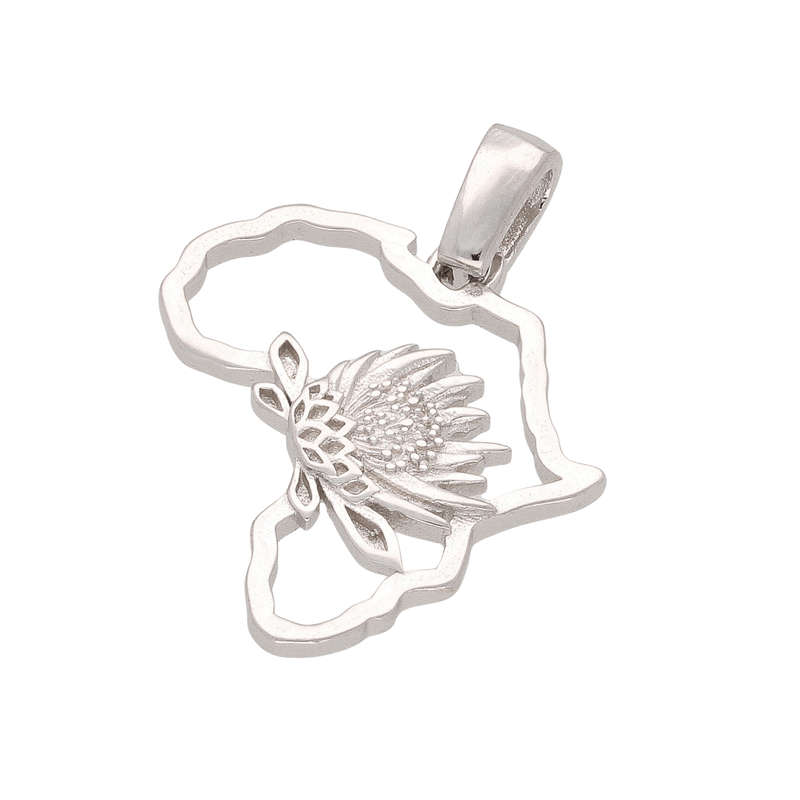 Map of Africa Protea Silver Necklace