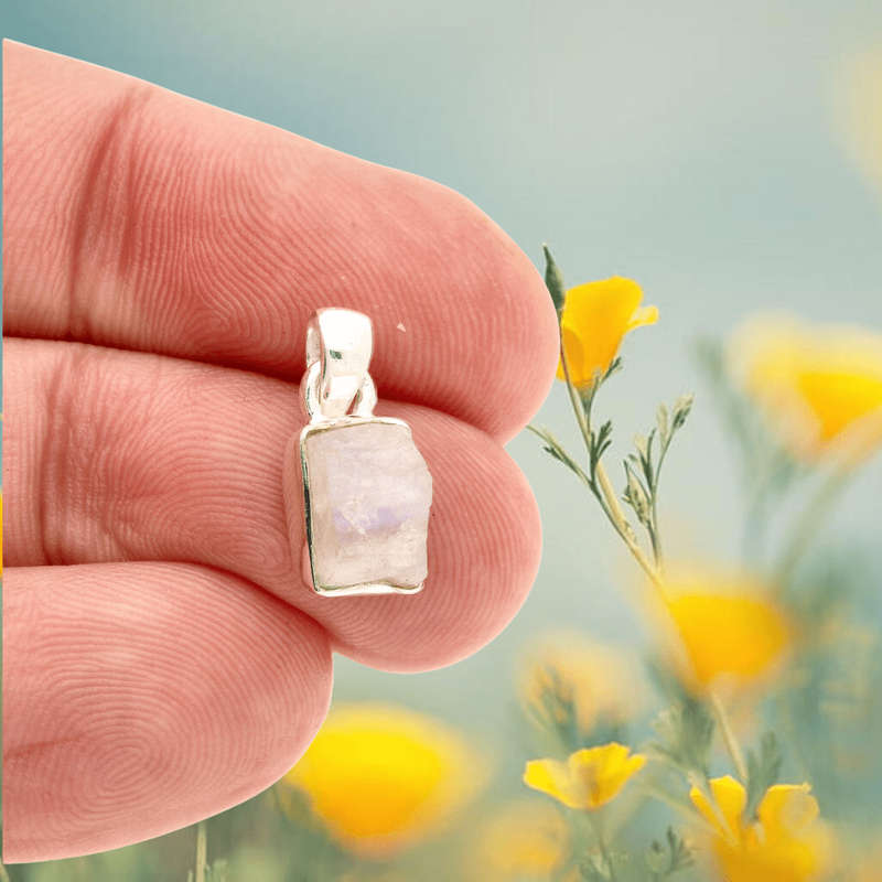 Nature's Treasures: Raw Moonstone Sterling Silver Necklace